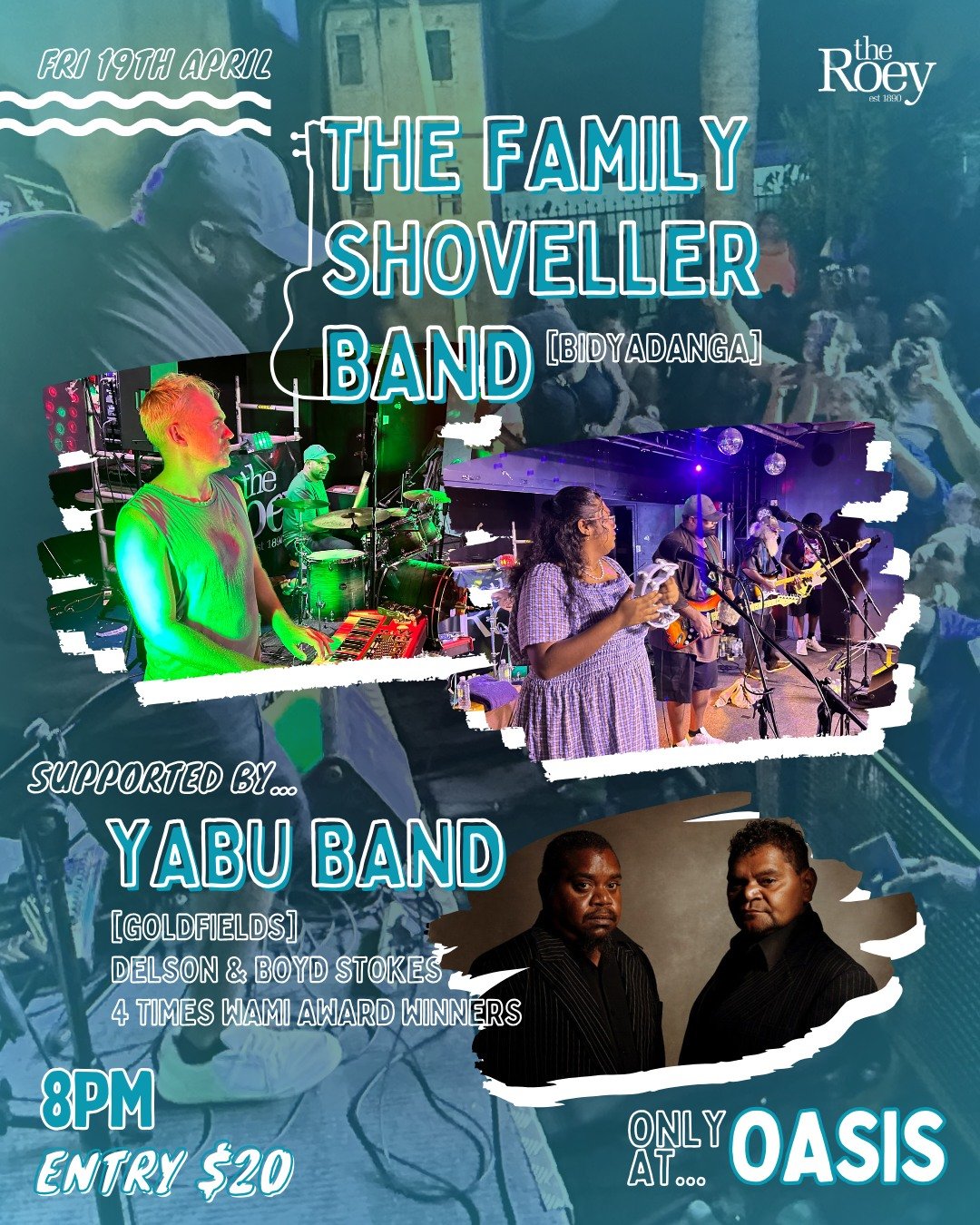 THIS FRIDAY NIGHT 👇🏽🤩

Join us for a very special LIVE MUSIC FRIDAY this week in Oasis as the FAMILY SHOVELLER BAND make their return to the stage 🤘🏾🎸

Its ALWAYS such a great time when FSB play The Roey, but this week is going to be one hell o