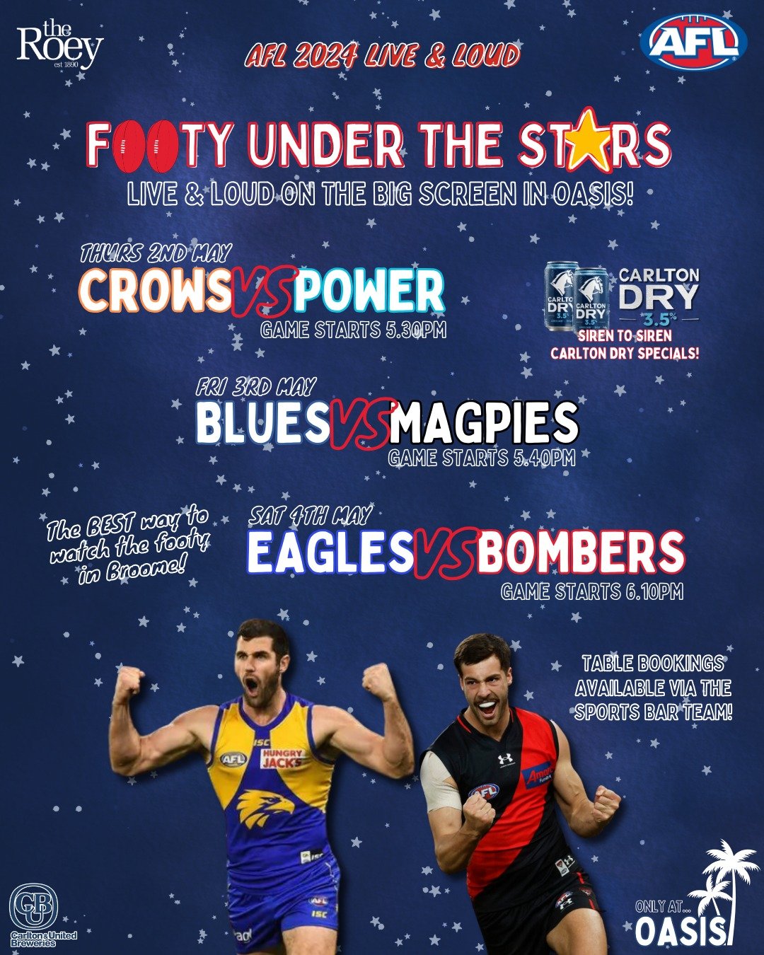 The Roey is your place to catch EVERY GAME of the 2024 AFL &amp; NRL Seasons live &amp; loud 🏉📣

Not only are we screening ALL GAMES in our Sports Bar, but we will also be screening AFL NIGHT GAMES on the biiiiig screen with the ever biiiiiiger sou
