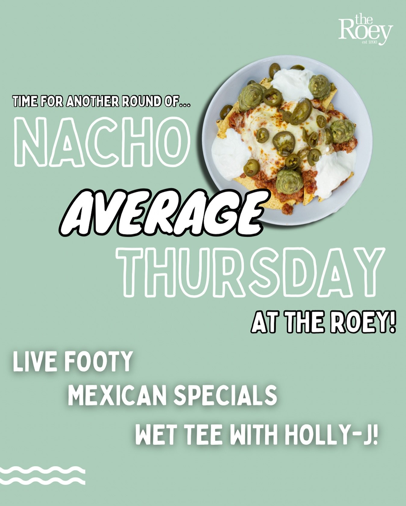 Its nearrrrlyyyyy Friday, which means its time for another round of NACHO AVERAGE THURSDAY at The Roey 🙌🏽

NOW 👉🏽 Mexican Thursdays 🌮 in the Sports Bar &amp; Pearlers. $20 Tacos, $24 Nachos, $33 buckets of Corona

SOON 👉🏽 Catch the SUNS vs CAT