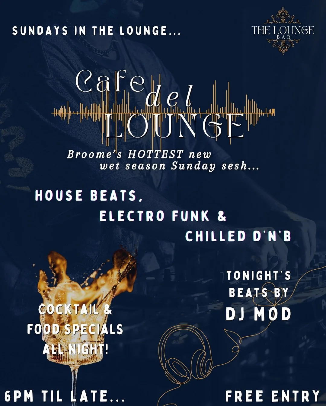 We won&rsquo;t let a little rain stop the party 🕺🏼

CAFE DEL LOUNGE 🍸🎶 is back for another round of cooool beats &amp; even cooler cocktails, all in air conditioned comfort, from 6pm!

This week&rsquo;s beats by DJ MOD 🎧 who&rsquo;s mixing up a 
