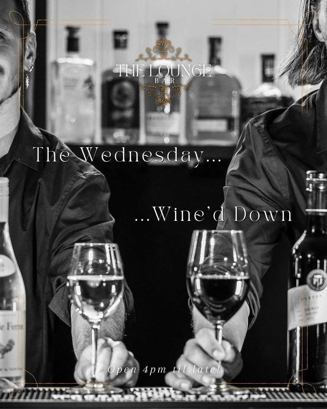 Your Wednesday Wine'd down is right here in The Lounge 🙌🏽🍷

Stop by for your mid week knock off drinks done oh so right with ALL wine by the glass $10 each 🍾

Plus we have all Cocktails 10% off AND 10% off our whole menu🍴

We're open from 4pm ti
