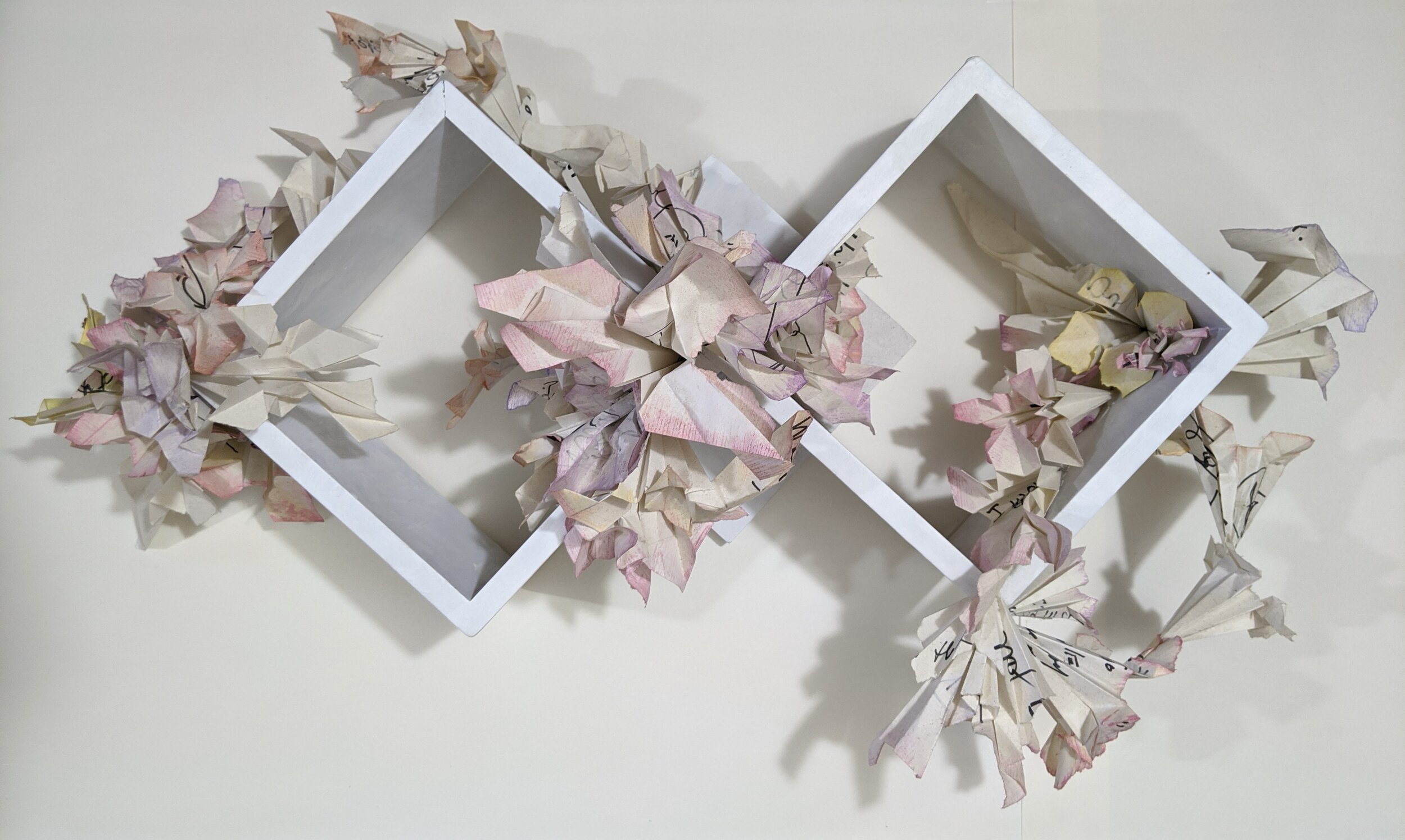 fold (in) / words/drawings of release on paper, watercolor, found frame / 24" x 9" x 15" / 2016