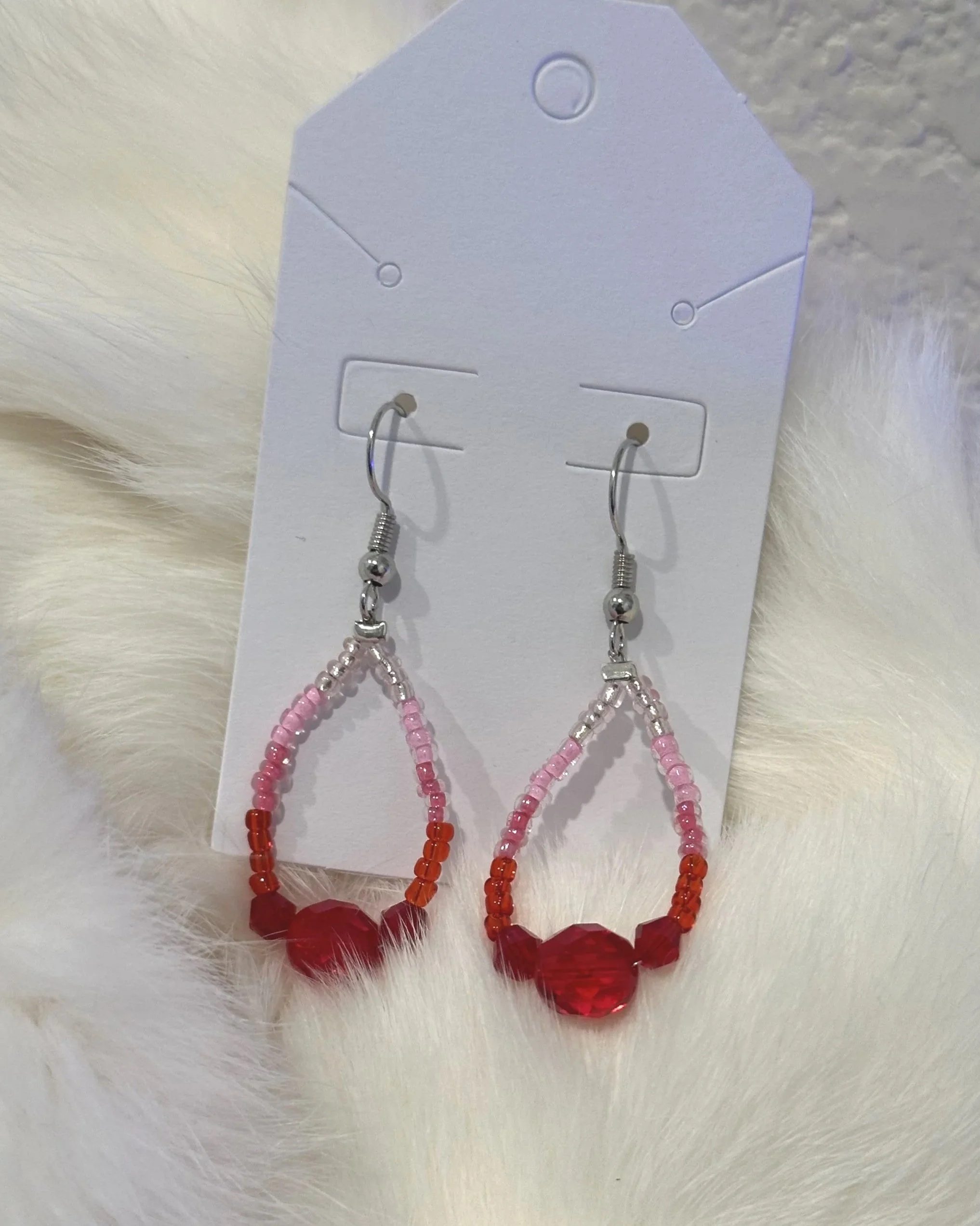 Elegant Red & Pink Beaded Earrings