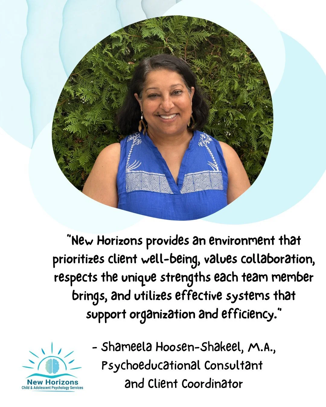 ✨ Meet Shameela! ✨

With over 25 years of experience supporting children, teens, and families, Shameela brings a wealth of knowledge in psychoeducational assessments, ADHD support, and client care. 💙

We're thrilled to have her expertise, compassion