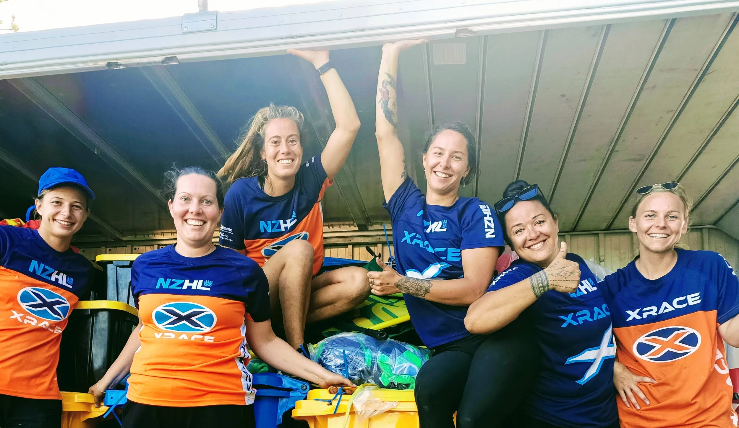 2020 season.   Left to right. Celia Audibert (France), Sara Johansson(Sweden),Demi Lefranc (Netherlands), Mikayla McNabb (Papatoetoe proud and co-lead Producer), Natalie Waters (co-lead producer - Auckland), Kristy Robbins (Australia). Absent. Kaylee Holst (Rewa Hard).