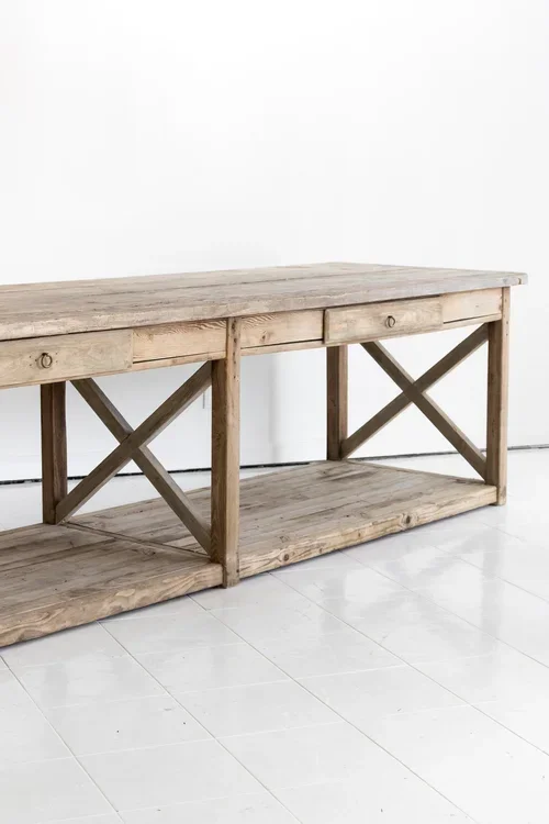 ANTIQUE  BLEACHED WOOD DRAPERS TABLE