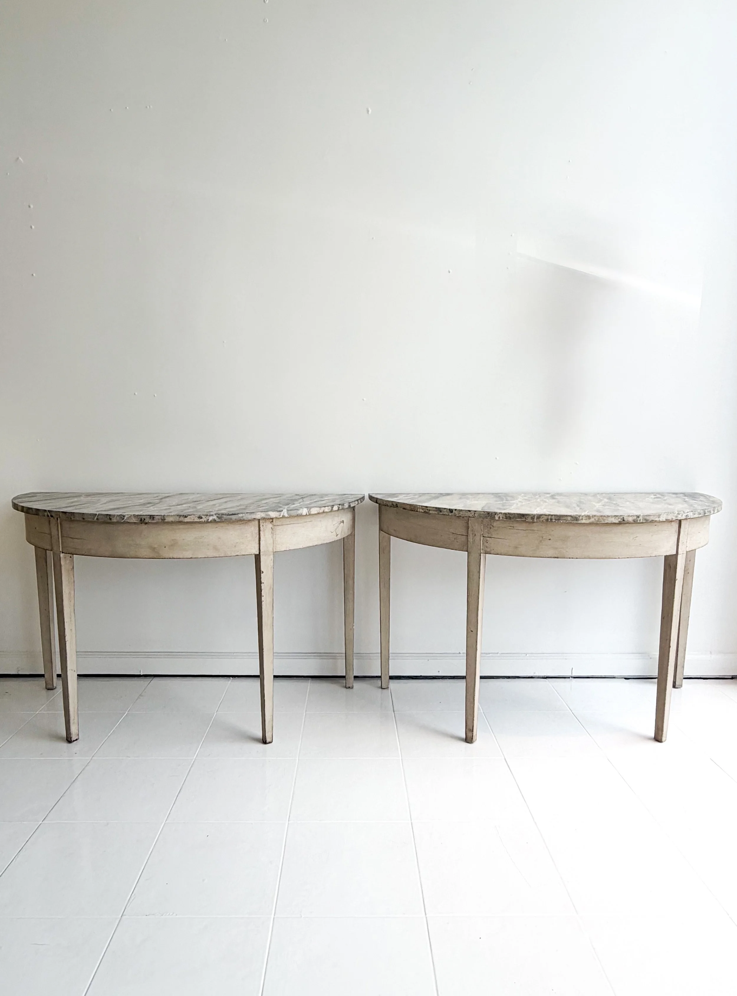 ANTIQUE PAIR SWEDISH DEMILUNE TABLES
