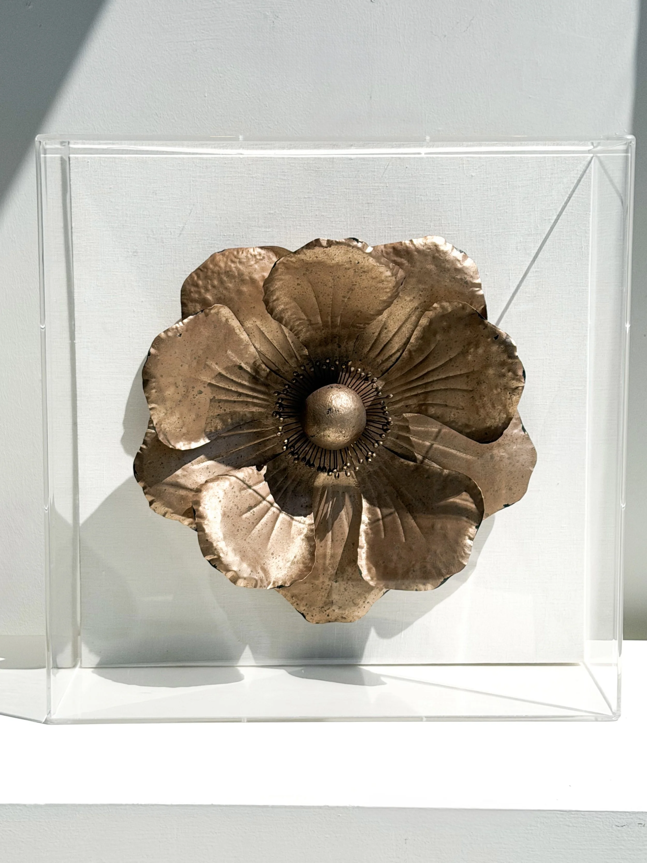 BRONZE FLOWER IN LUCITE BOX