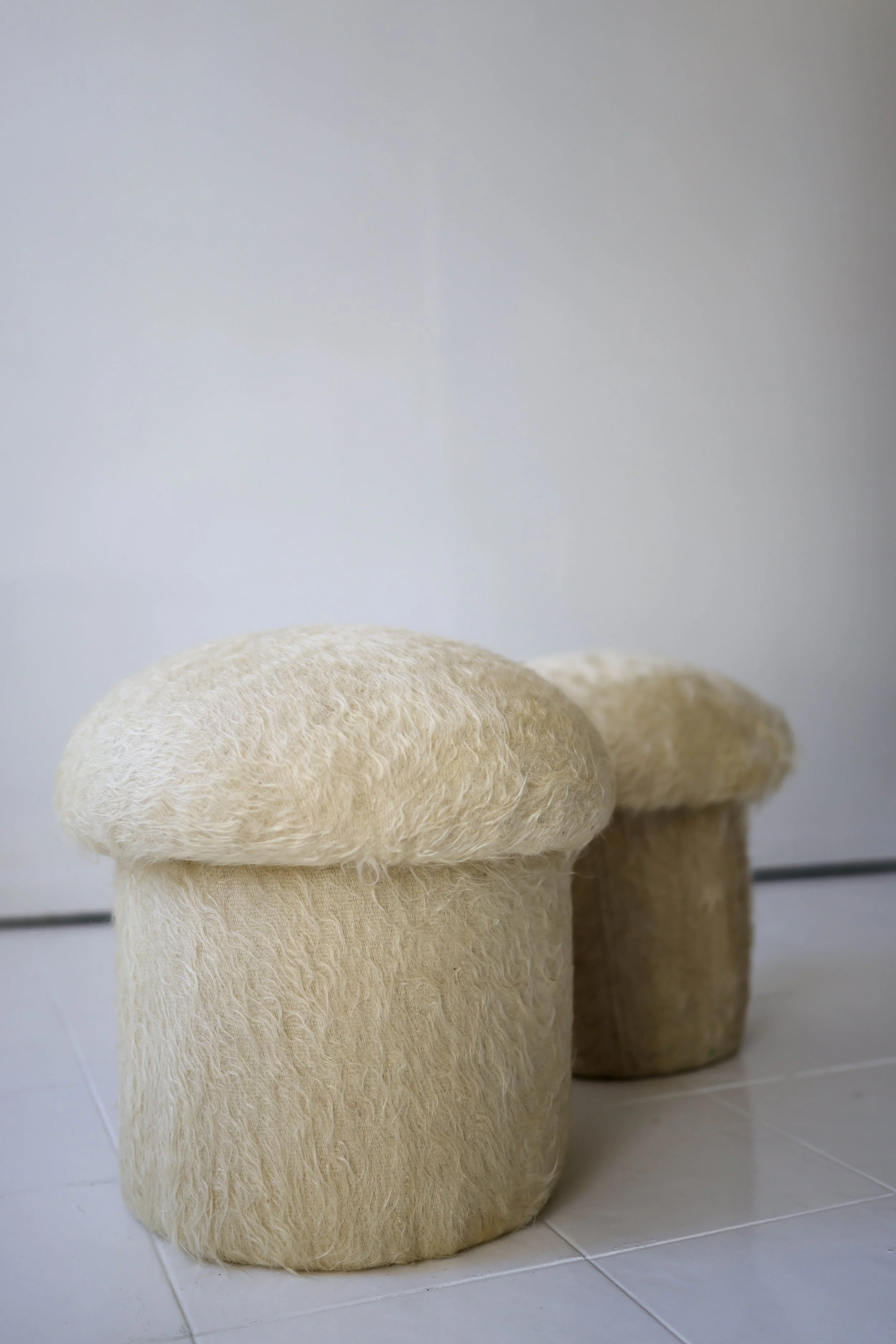 ANGORA MUSHROOM POUF - IVORY