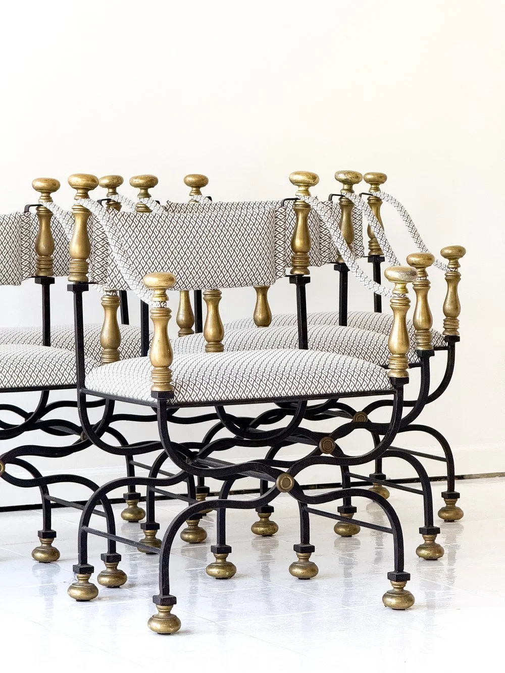 ANTIQUE ITALIAN SAVONAROLA CHAIRS; WROUGHT IRON AND BRASS (Copy)