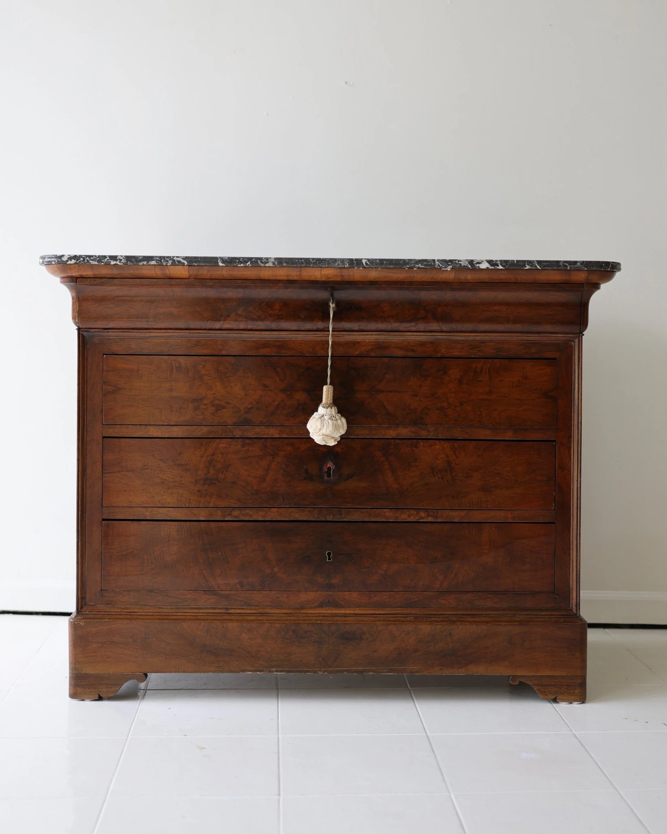 ANTIQUE LOUIS PHILIPPE COMMODE WITH MARBLE TOP; FRANCE
