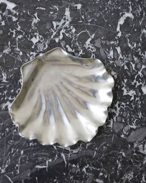 MIDCENTURY HANDMADE PEWTER SHELL
