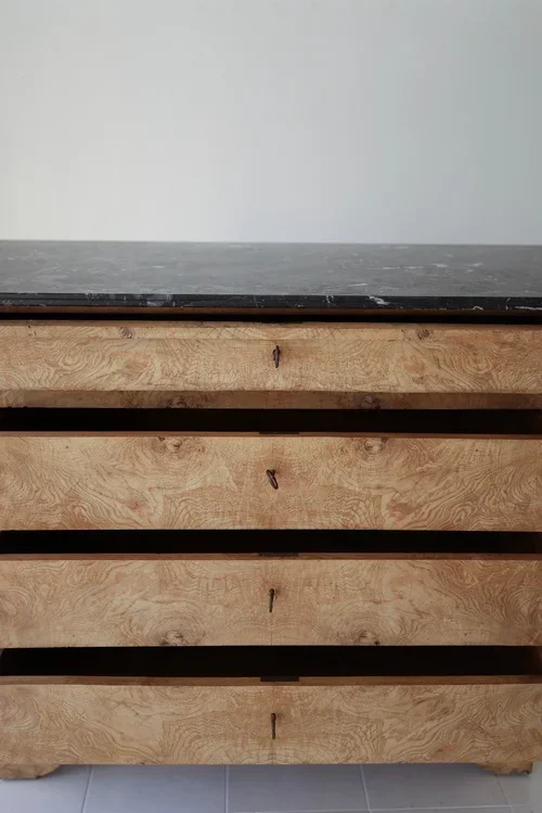 ANTIQUE ELM BLEACHED LOUIS PHILIPPE CHEST WITH MARBLE TOP