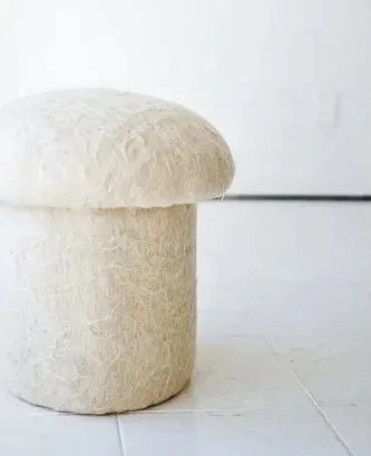 IVORY ANGORA MUSHROOM POUF