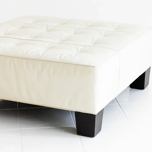 VINTAGE WHITE LEATHER OTTOMAN