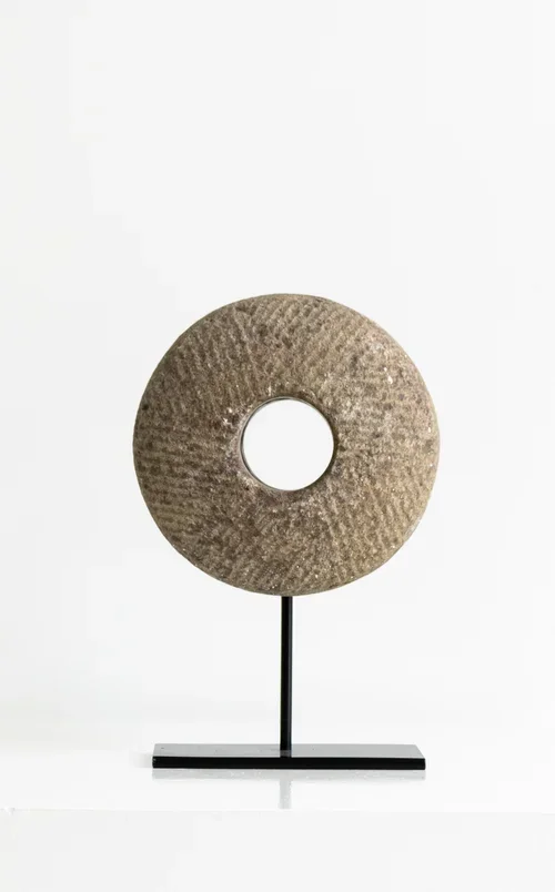 OLD MILLING STONE ON CUSTOM IRON BASE