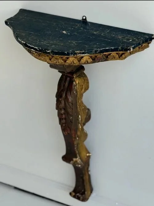 ANTIQUE GILT WALL MOUNTED DEMI LUNE SHELF FROM FRANCE