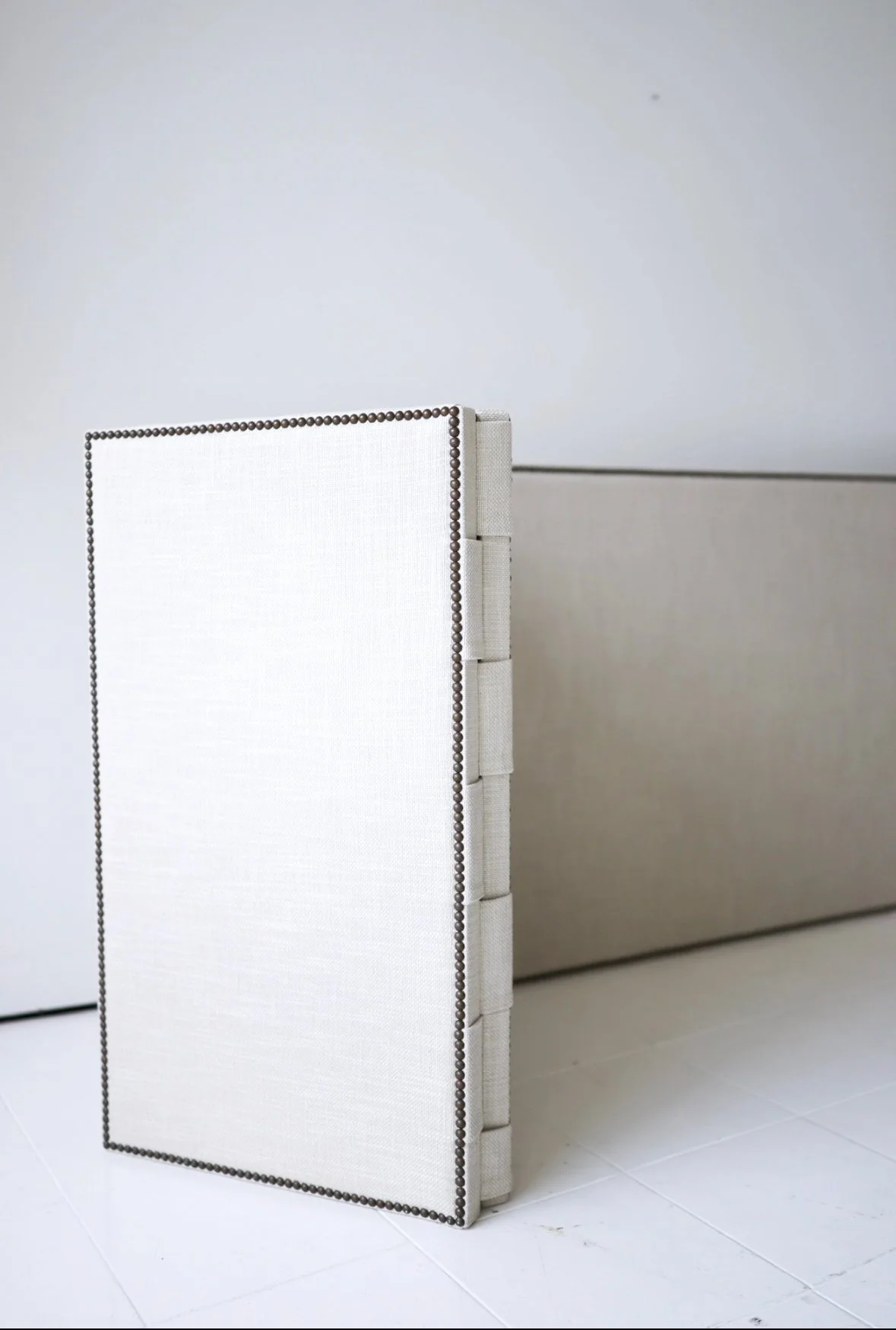CUSTOM LINEN SCREEN WITH NAILHEAD TRIM