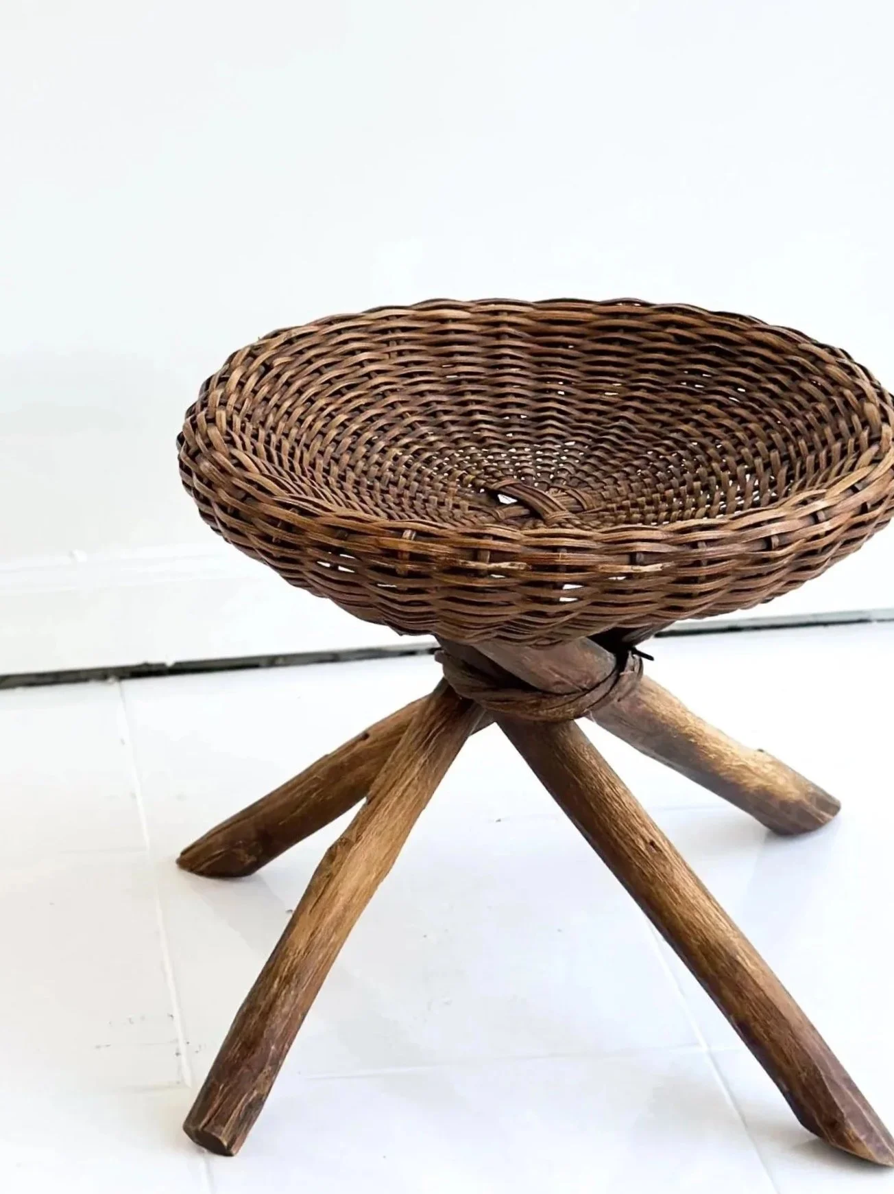 ANTIQUE EUROPEAN WICKER STOOL
