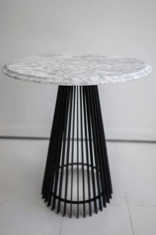 BLACK IRON TABLE BASE WITH WHITE MARBLE TOP