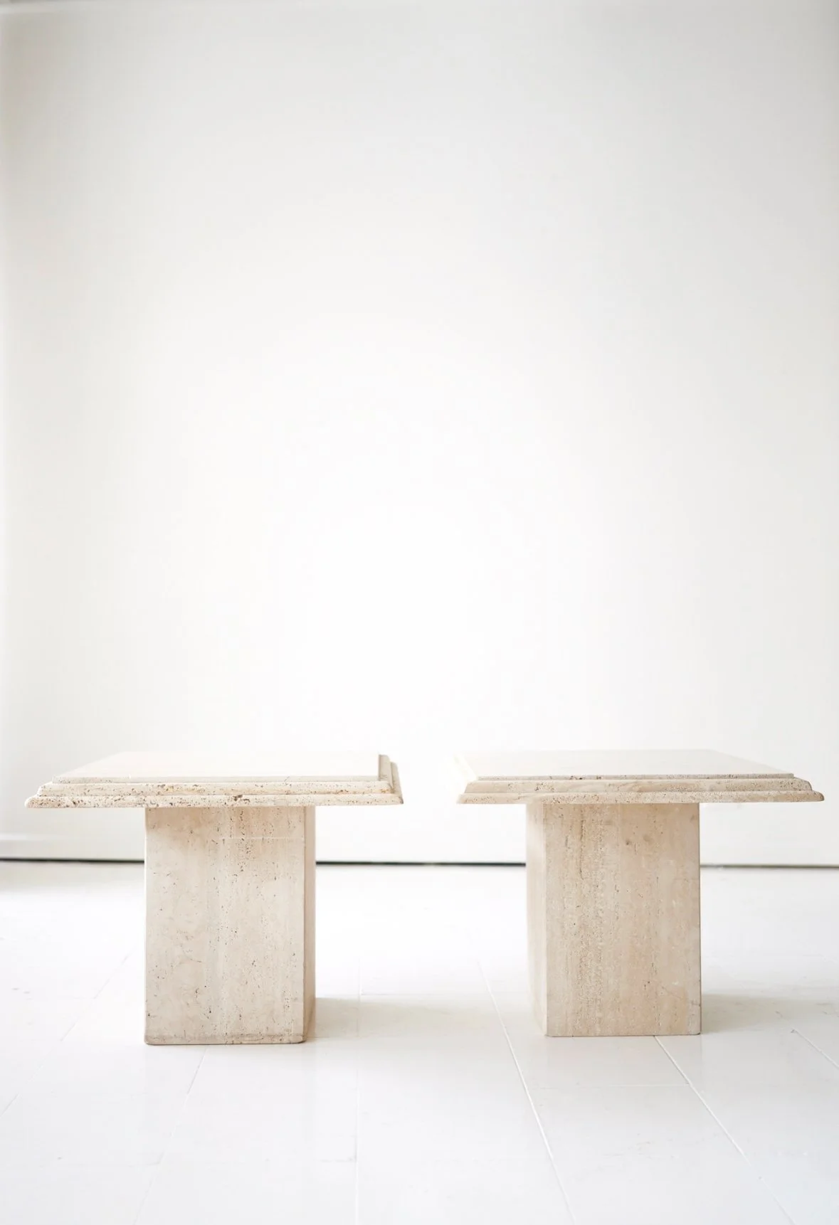 MIDCENTURY (PAIR) ITALIAN TRAVERTINE SQUARE TABLES