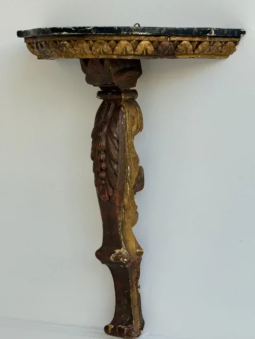 ANTIQUE GILT WALL MOUNTED DEMI LUNE SHELF FROM FRANCE