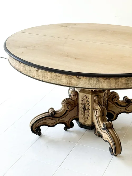 ANTIQUE BLEACHED TABLE WITH CARVED BASE
