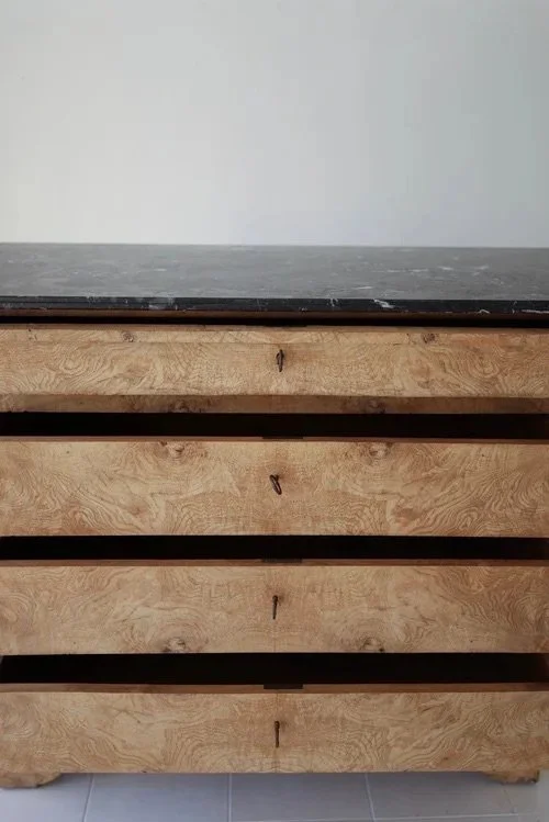 ANTIQUE ELM BLEACHED LOUIS PHILIPPE CHEST WITH MARBLE TOP