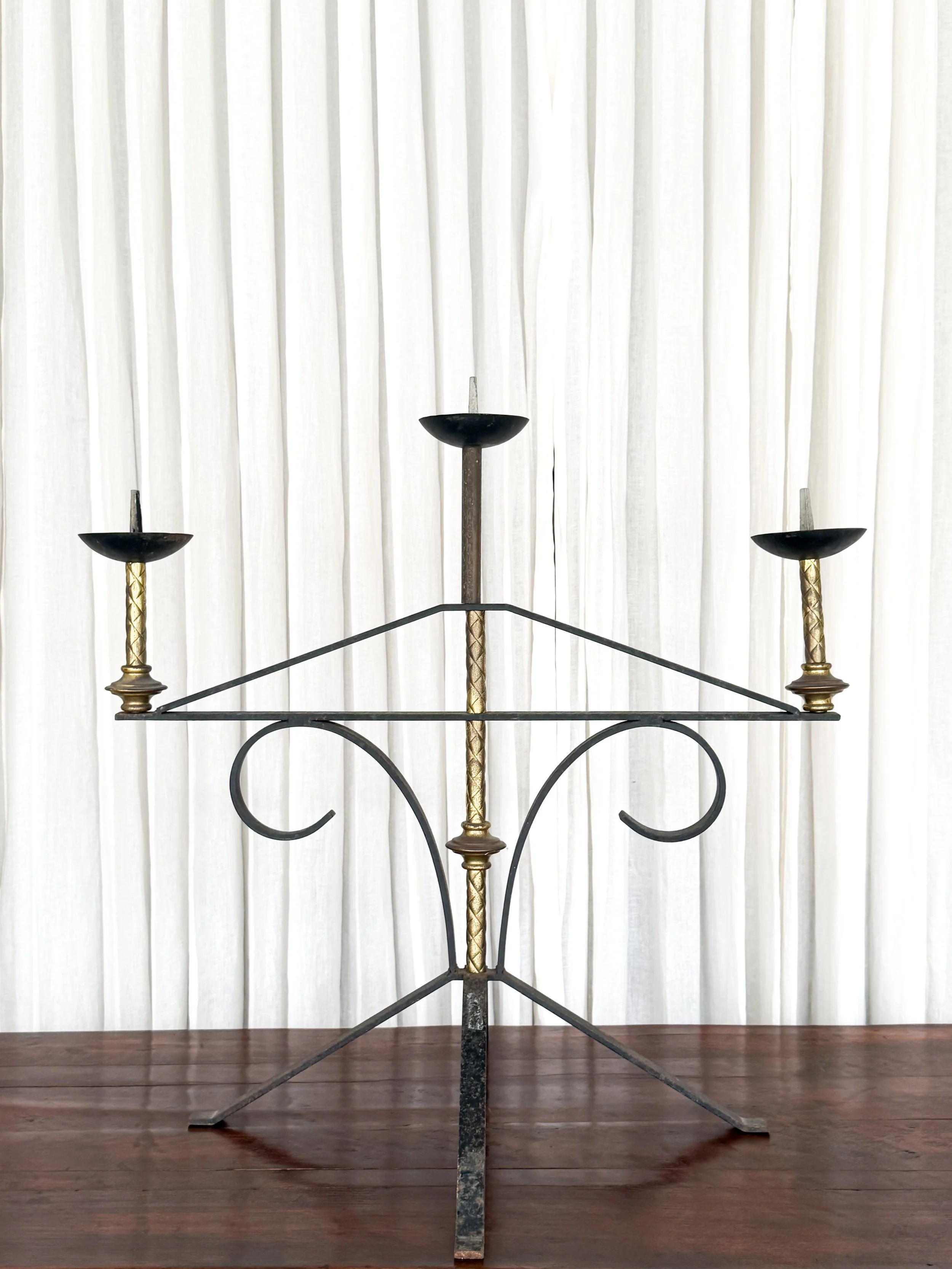 ANTIQUE  (PAIR) IRON CANDLEABRAS; FRANCE