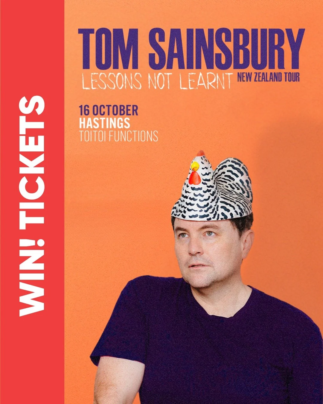 WIN two tickets to see Comedy chameleon Tom Sainsbury at Toitoi @toitoivenues!

From small-town scandals to passive-aggressive flatmates, Tom&rsquo;s bringing the characters, the chaos, and the Kiwi-as humour he&rsquo;s known and loved for.

🗓️ Thur