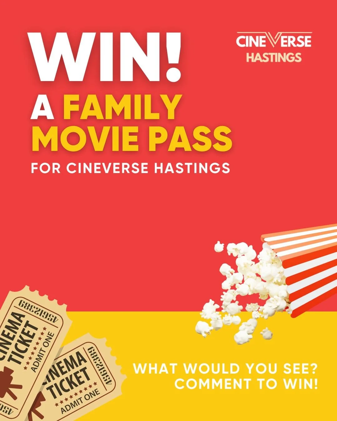 WIN a Family Movie Pass for Cineverse Hastings! ✨🎬

We&rsquo;ve got movie night and school holiday plans sorted for you and the whānau. 🍿🎟️

Want in? Here&rsquo;s how:

- Comment below with a movie that&rsquo;s on your watchlist 
- Make sure you&r