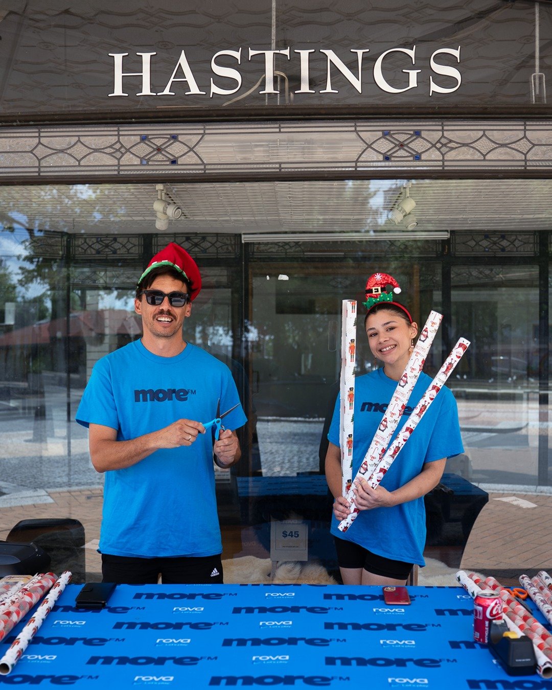 REMINDER: Elf Wrap Express is on! 🎁

Christmas just got easier in Hastings CBD as The More FM street team are suiting up as elves and running free gift wrapping every Tuesday and Thursday from 1&ndash;3pm until December 11th.

You'll find them parke