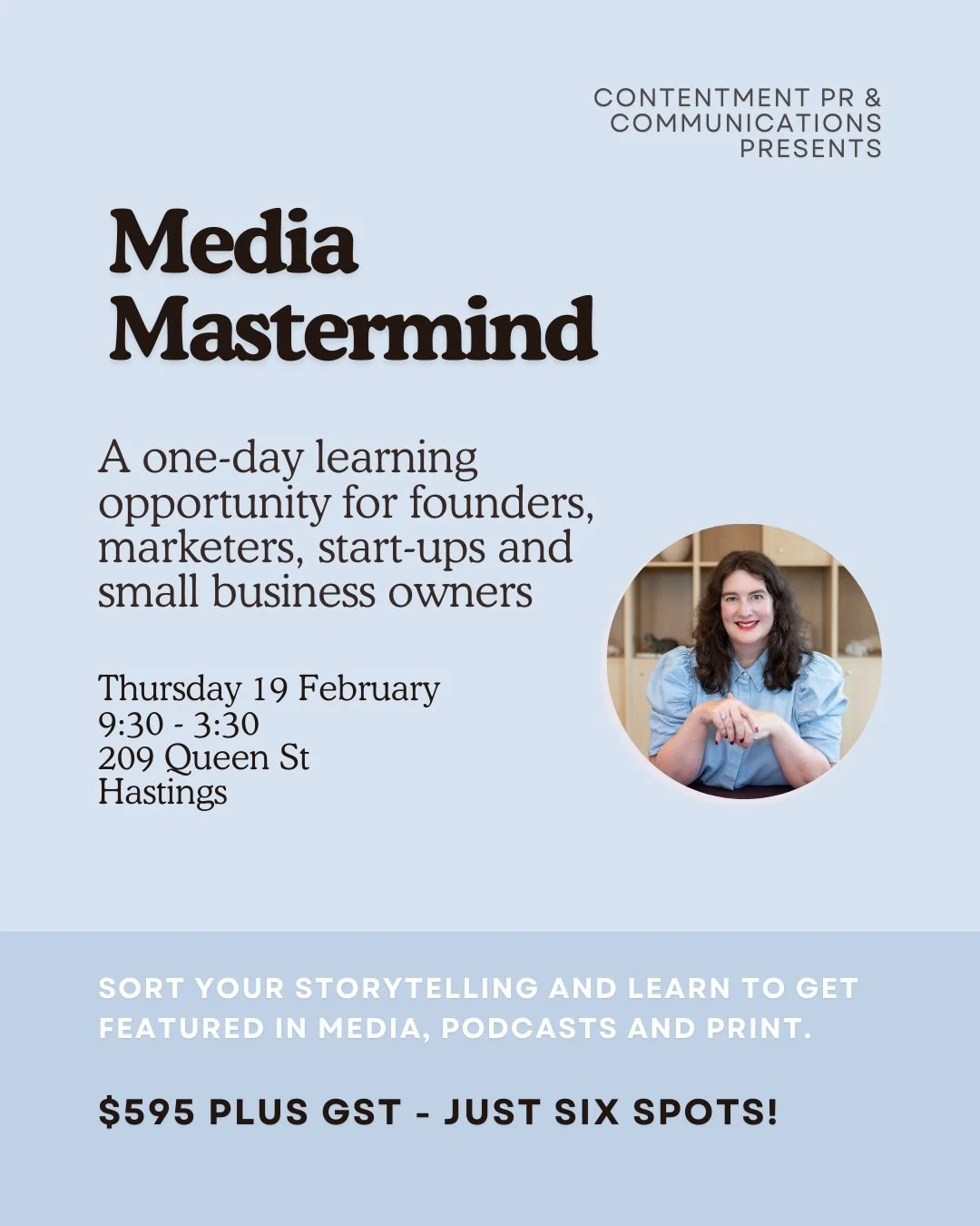 Business owners - if you know you have stories worth telling, but you&rsquo;re unsure how to shape them and approach media the right way, this session is for you.

Fiona Fraser (@contentmentnz) is taking expressions of interest for Media Mastermind, 