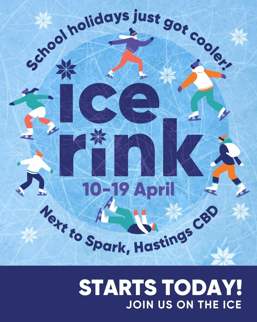The ice rink is OPEN TODAY in Hastings CBD ❄️

A fun activity to get the kids out of the house these school holidays (and a good excuse for a spin yourself).

📍 Next to Spark
📅 10&ndash;15 April | 10am&ndash;5pm
📅 16&ndash;17 April | 12pm&ndash;7p