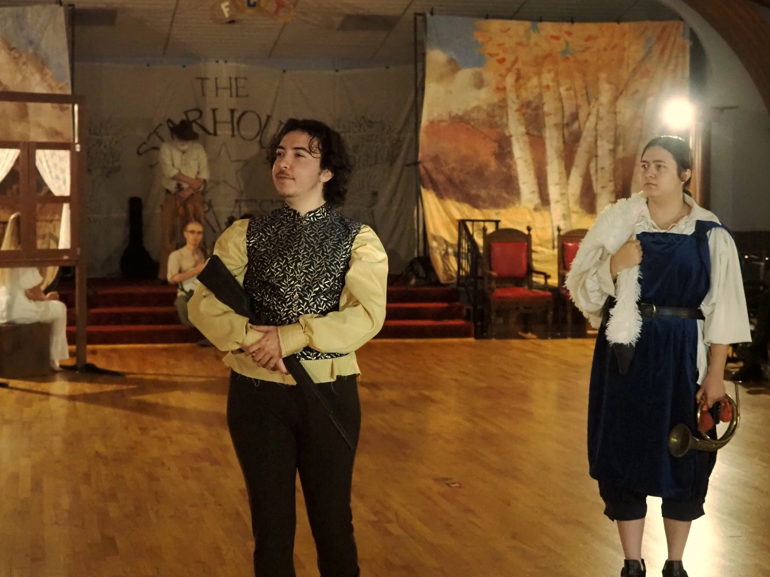 Albrecht waxes poetic near Giselle’s house as his Squire looks on