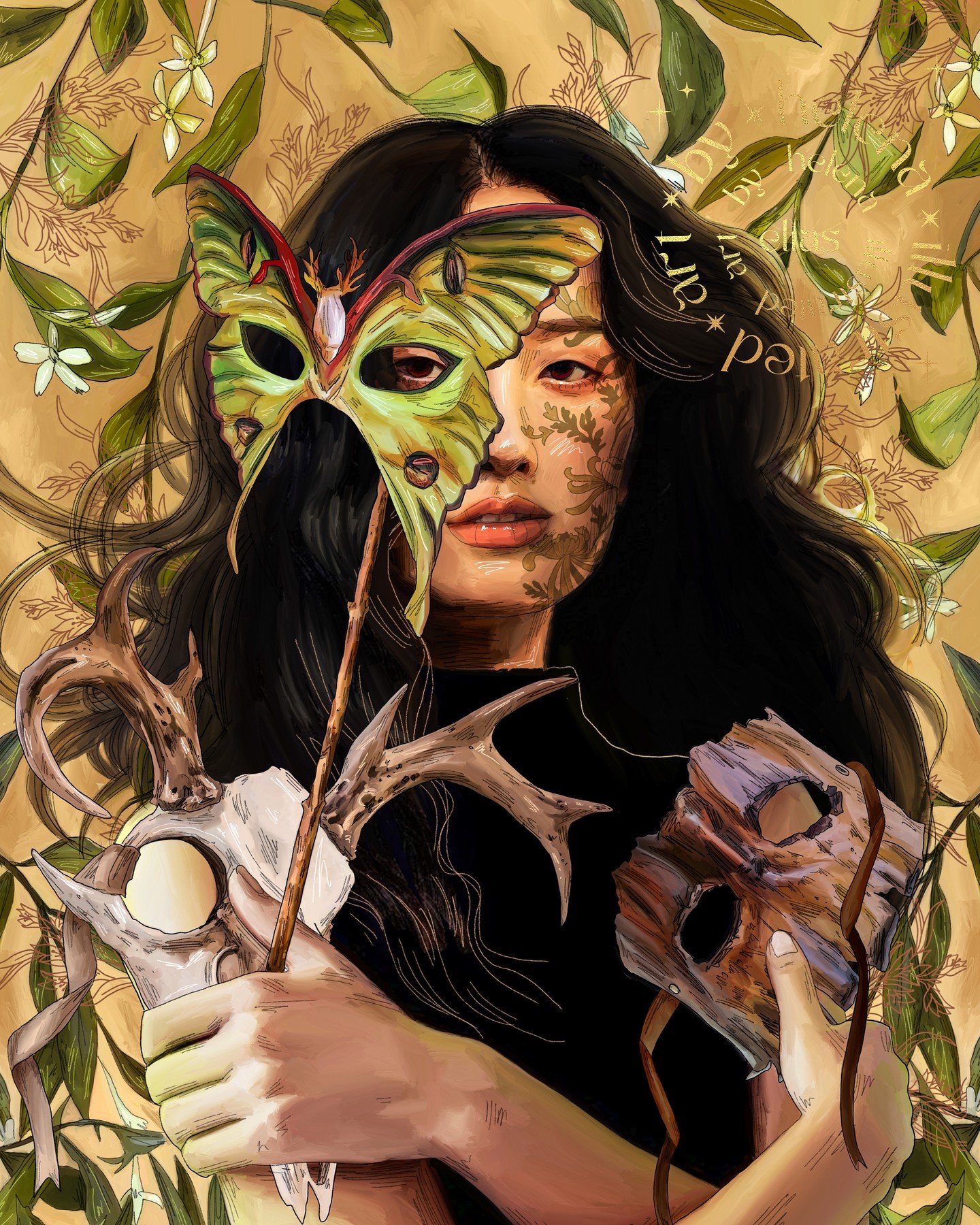 Who are you trying to hide behind the mask? 🌸🦋 Another piece for a personal project - really enjoying exploring new themes!
