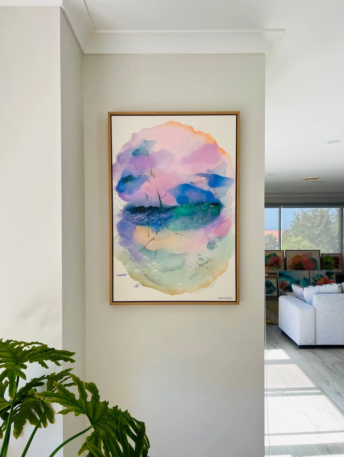 A big thank you to @artform_gallery &mdash; ✨Mirror of Becoming✨ 🔴 has found a new home in Whangaparāoa! This painting is part of my Floating Island collection, where I explore the connection between dream reality and the subconscious world. I love 