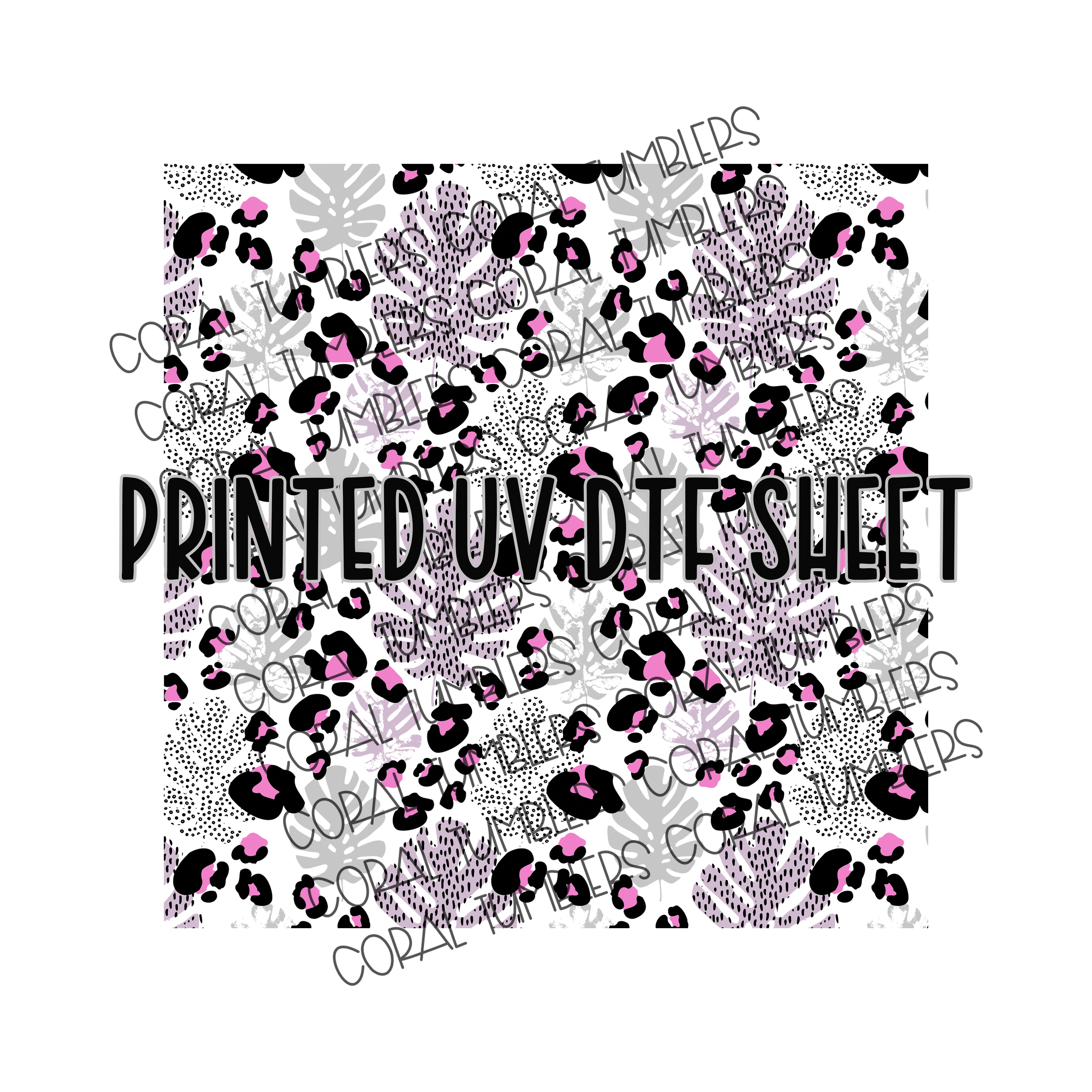 Leopard Monstera Pink UV DTF Sheet