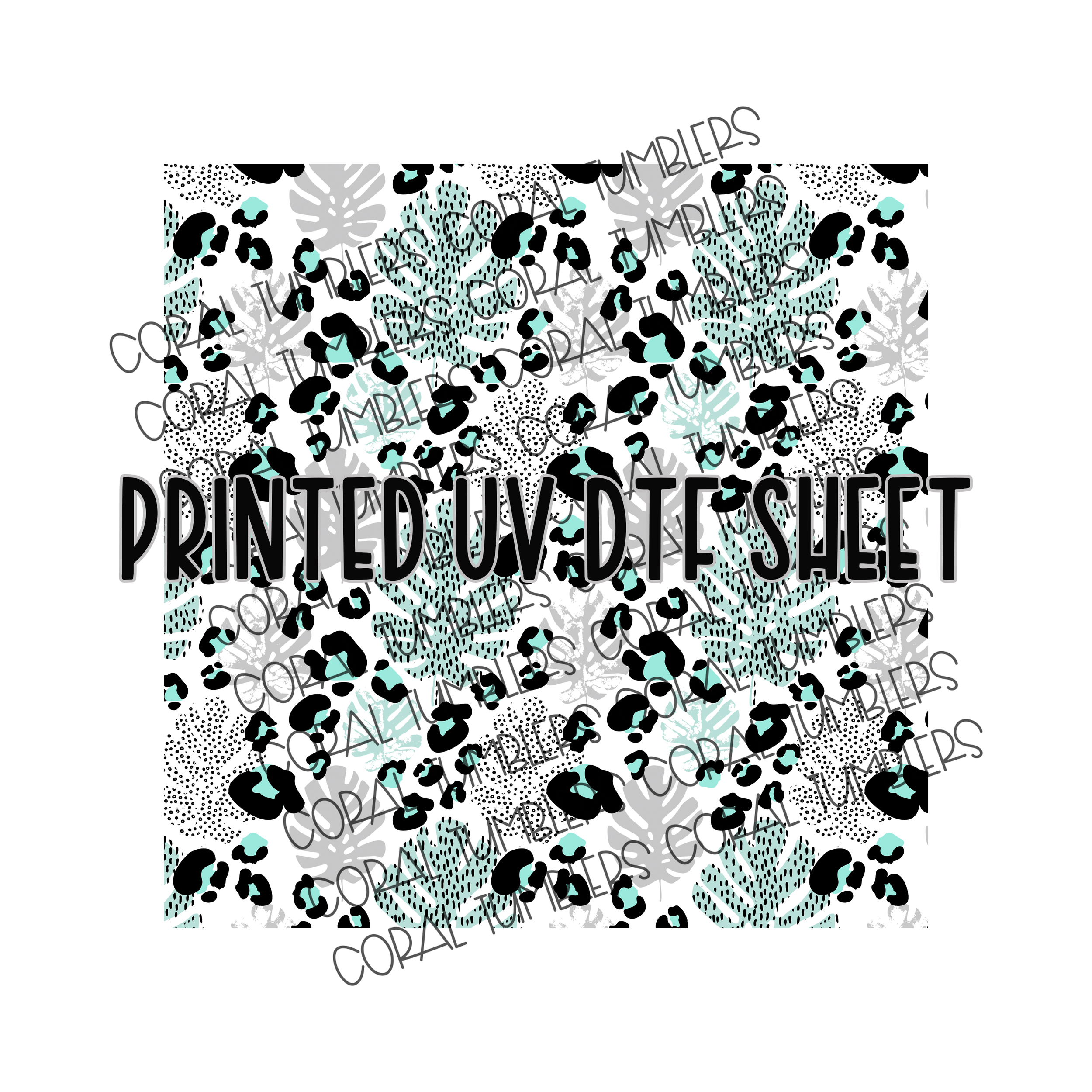 Leopard Monstera Mint UV DTF Sheet