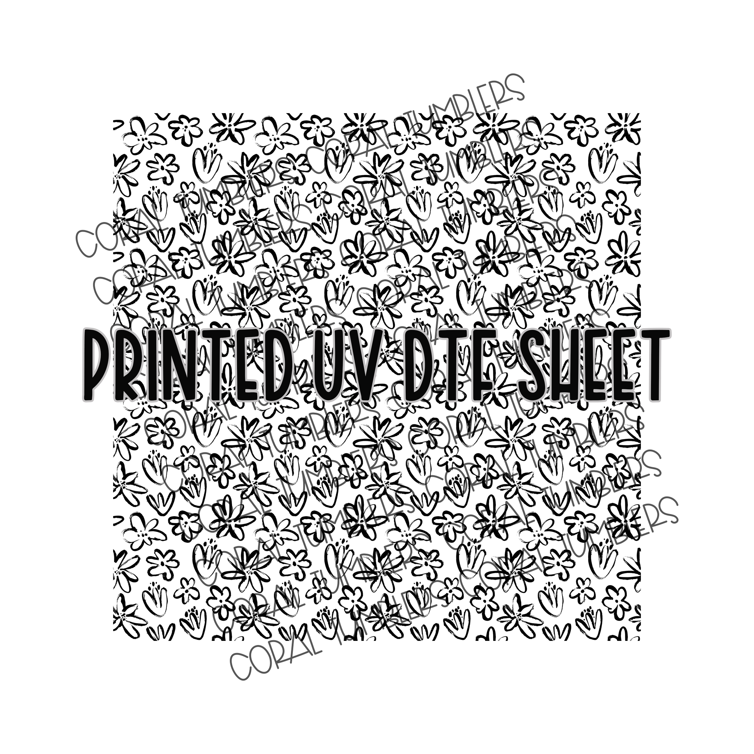 Black Doodle Daisy UV DTF Sheet