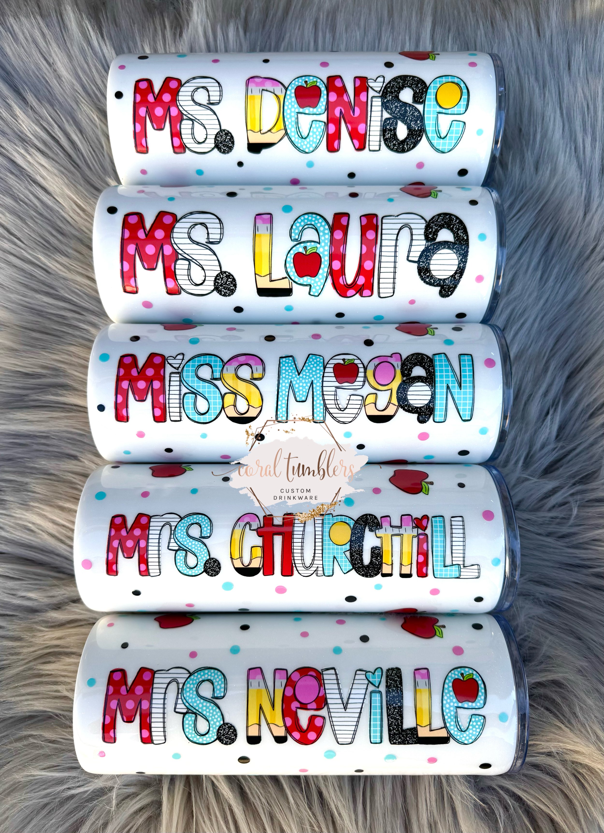 Custom Teacher White Sparkly Tumbler