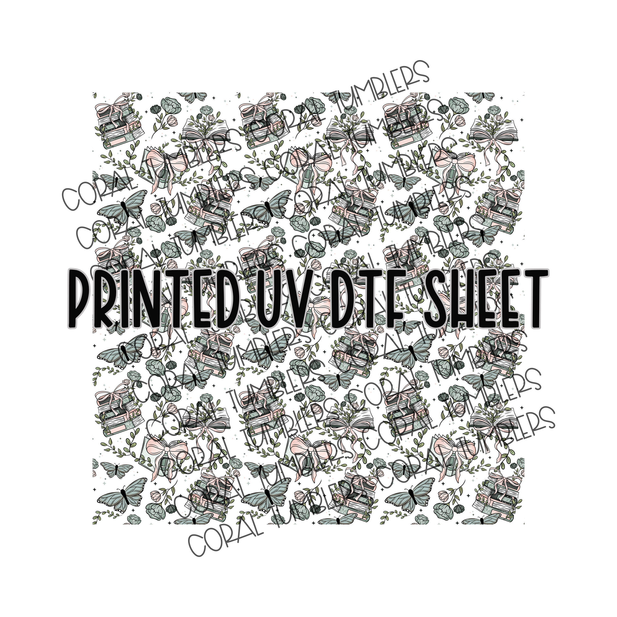 Books Bows & Butterflies UV DTF Sheet