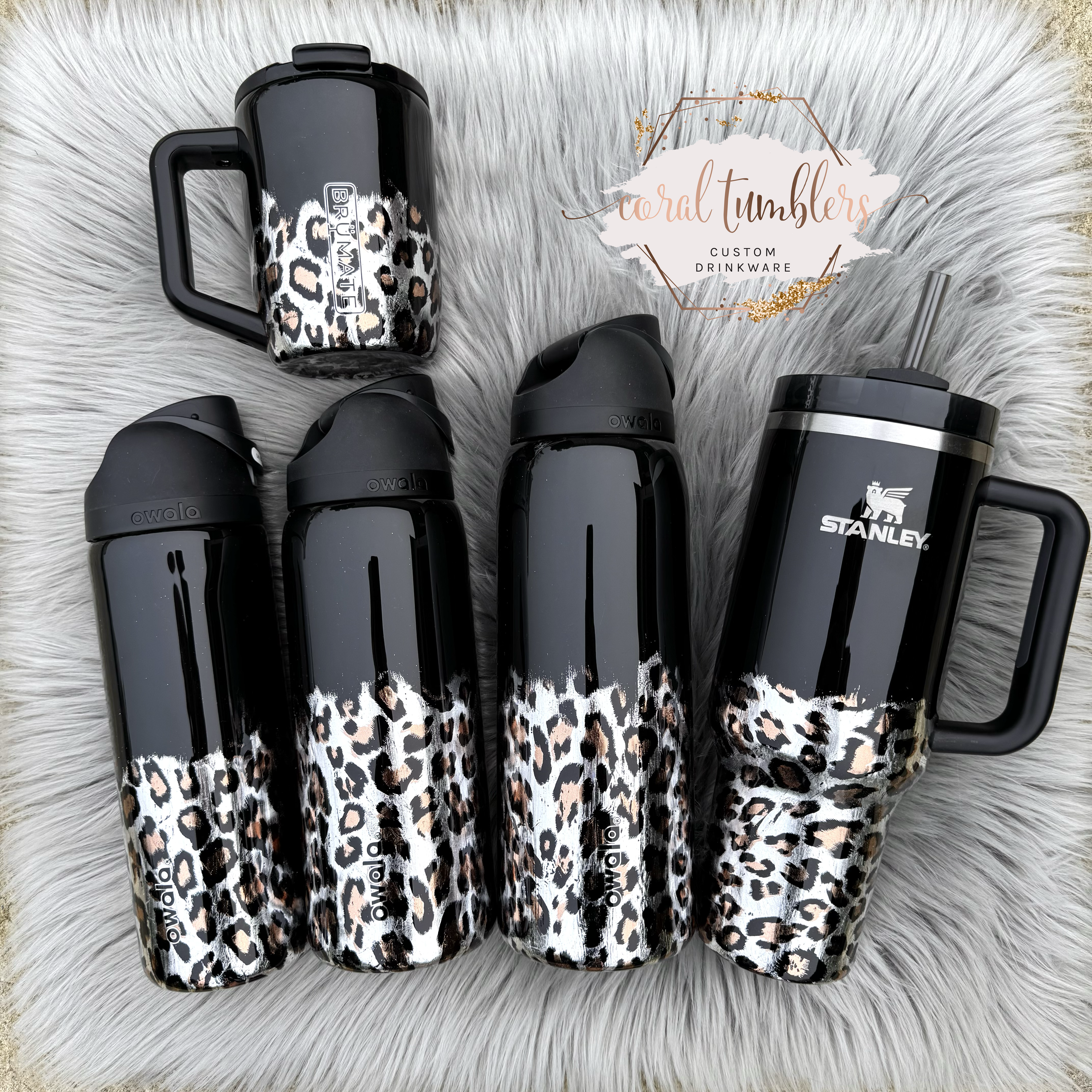 Black Foil Leopard - Owala, Stanley, Brumate, Hydrojug