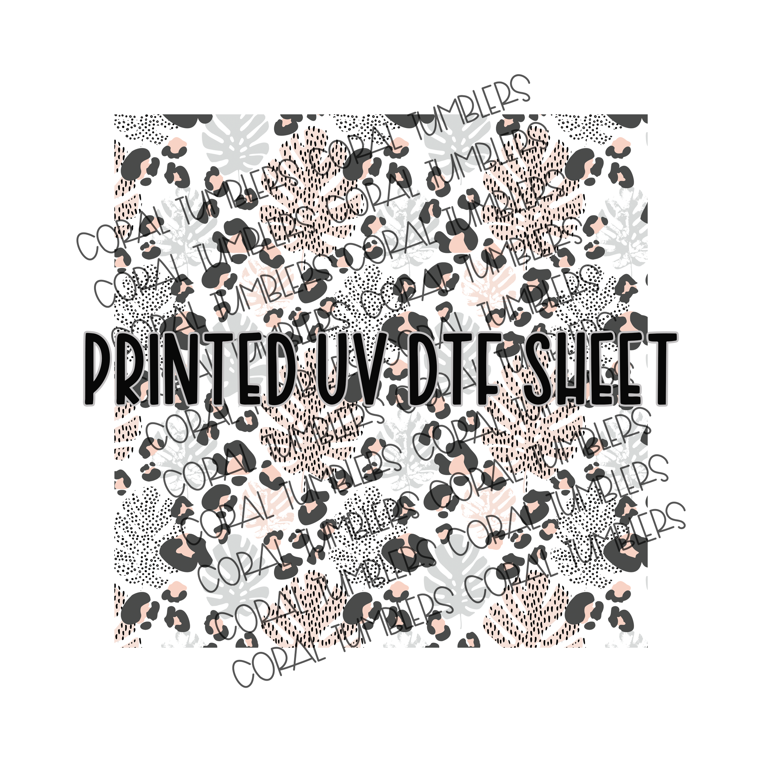 Leopard Monstera Peach Grey UV DTF Sheet