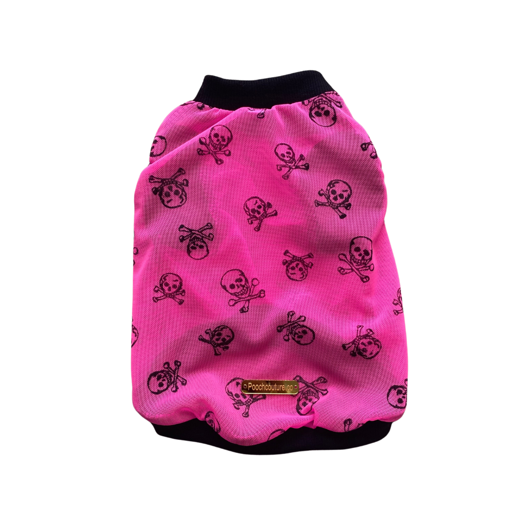 neon pink mesh skull print dog tank top shirt