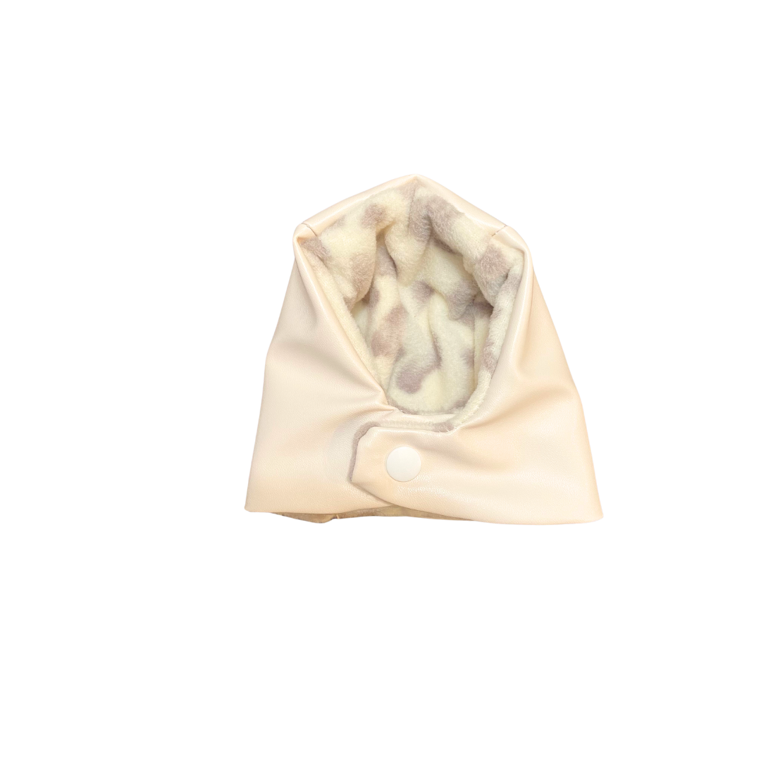 beige/cream pet snap on hat/beanie/snood