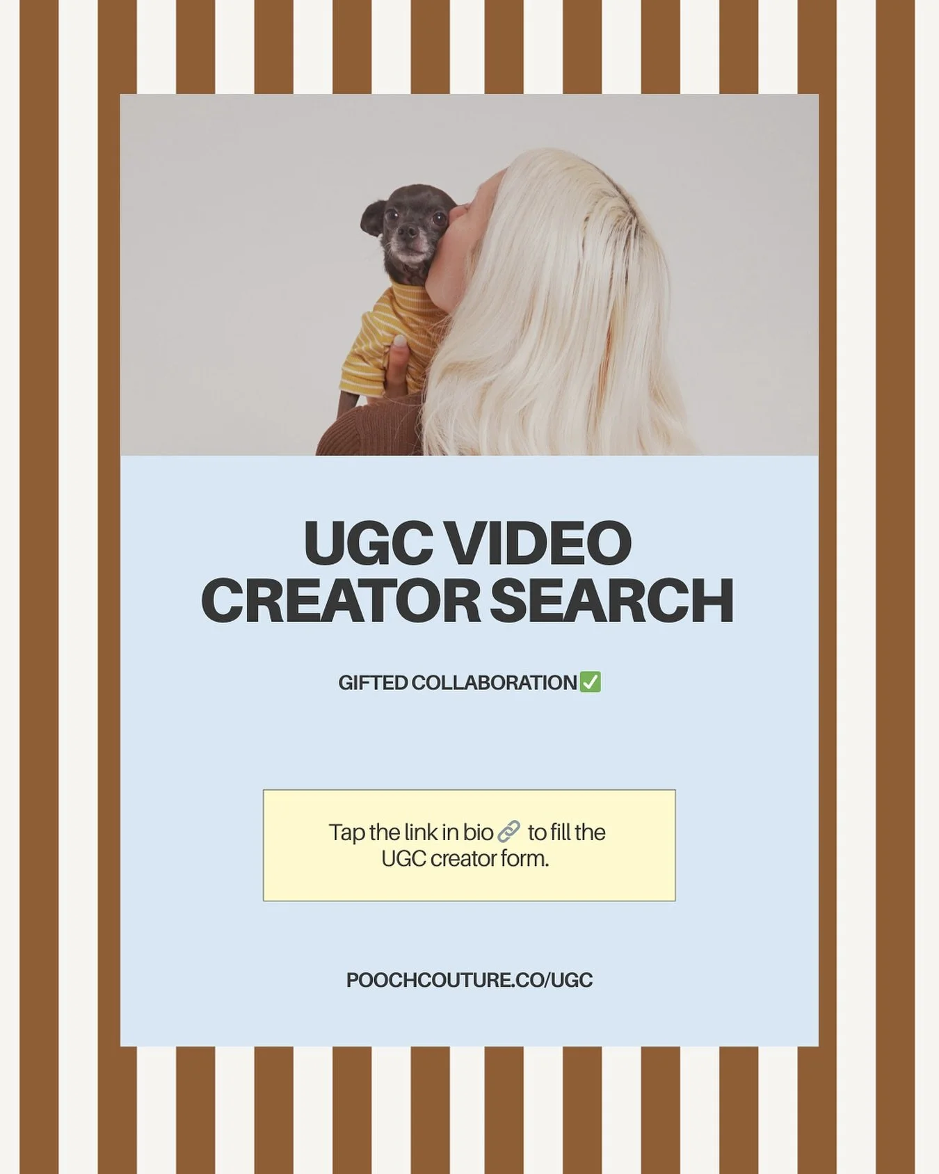 We are looking for enthusiastic dog content creators who love creating aesthetic video content. 
If you are interested fill out the form in our bio &ldquo;UGC CONTENT CREATOR&rdquo; and we will respond shortly if we believe you are a great fit. 

.
.
