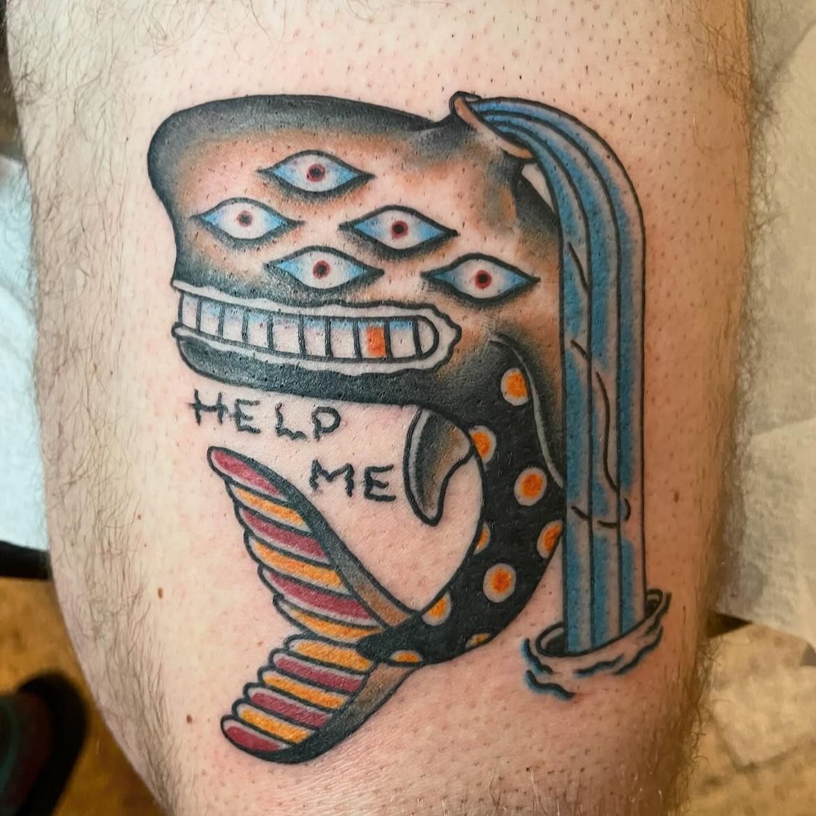 @jakeacreetattoos had a whale of a time doing this one for a Ween fan! He&rsquo;s booking for May, hit him up with your ideas! 🐳