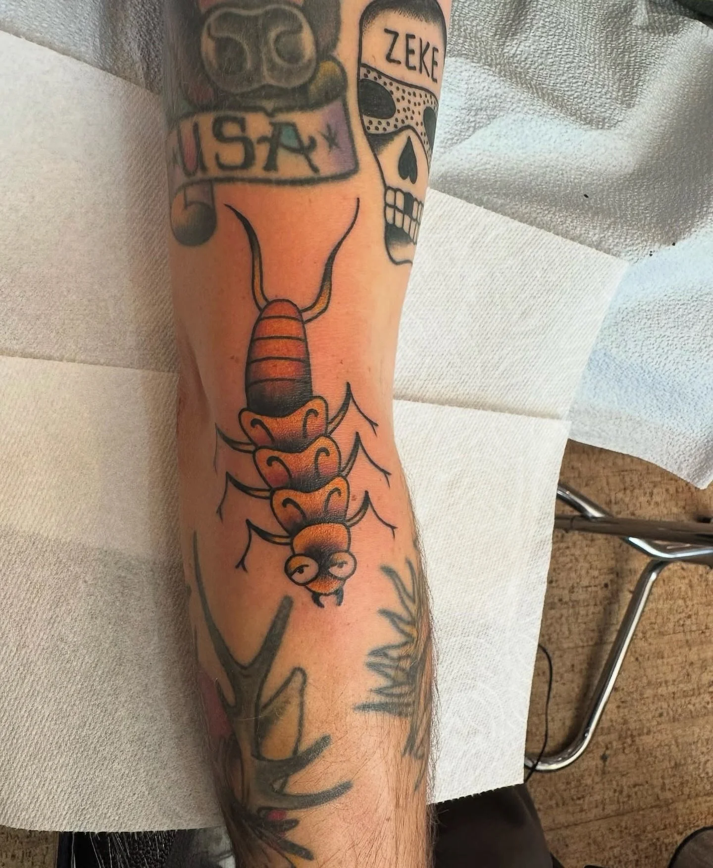 Little stonefly critter done by our local bug dude @jimmi_damone_tattoos 🐞🐛🐜🦟🪲🪳🕷️

To schedule appointments with Jimmi head over to his page and shoot him a DM. He is in shop Wednesdays - Sundays taking walk-ins and appointments.