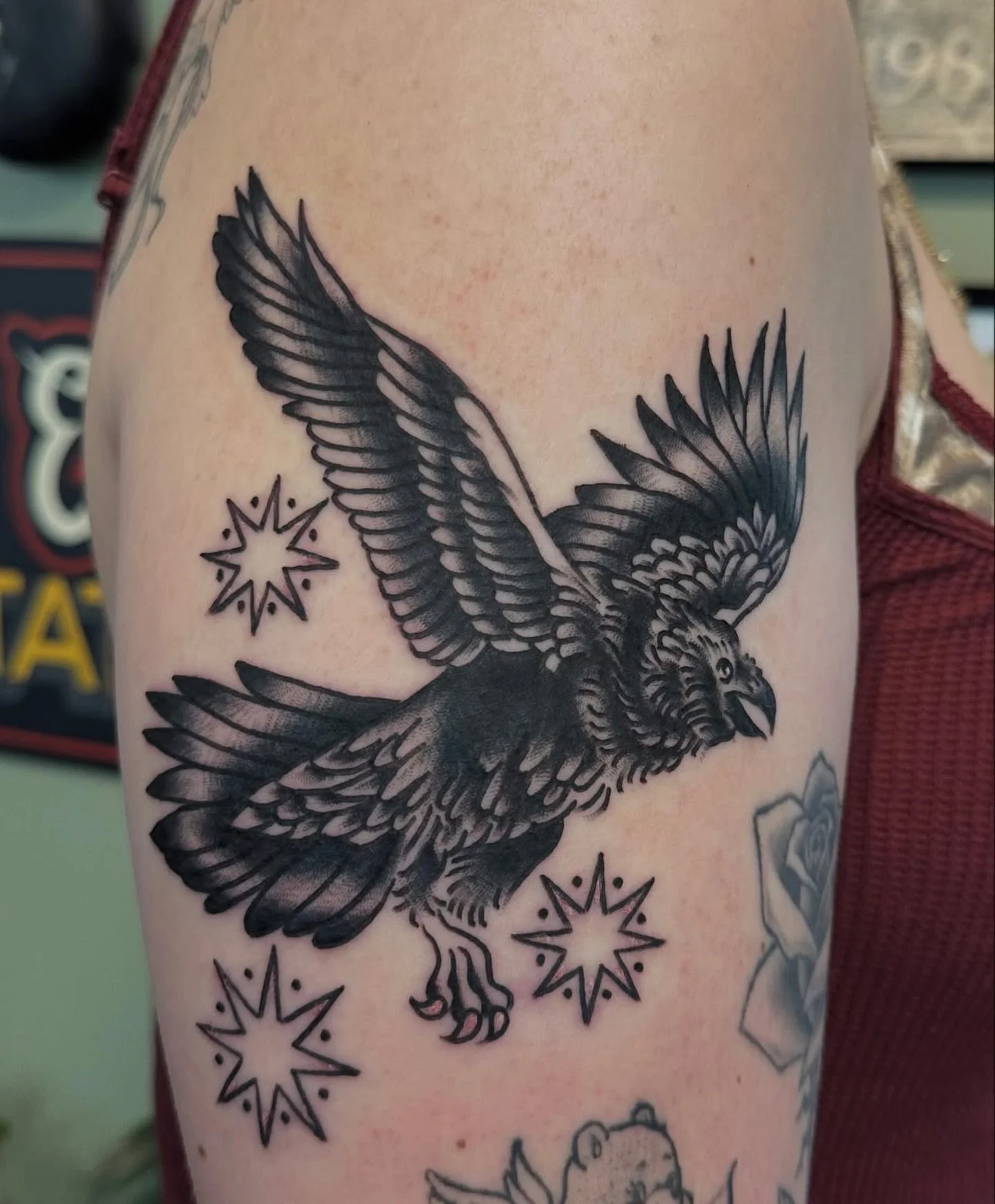 Raven made by @sarahhalltattoos 

Click on Sarah&rsquo;s page and send her an email to schedule an appointment